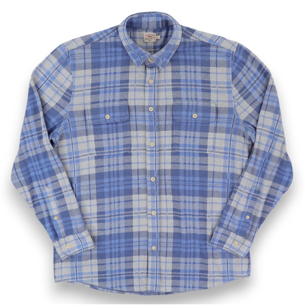 Faherty Legend Sweater Shirt Mens XL Blue Plaid Knit Stretch Long Sleeve